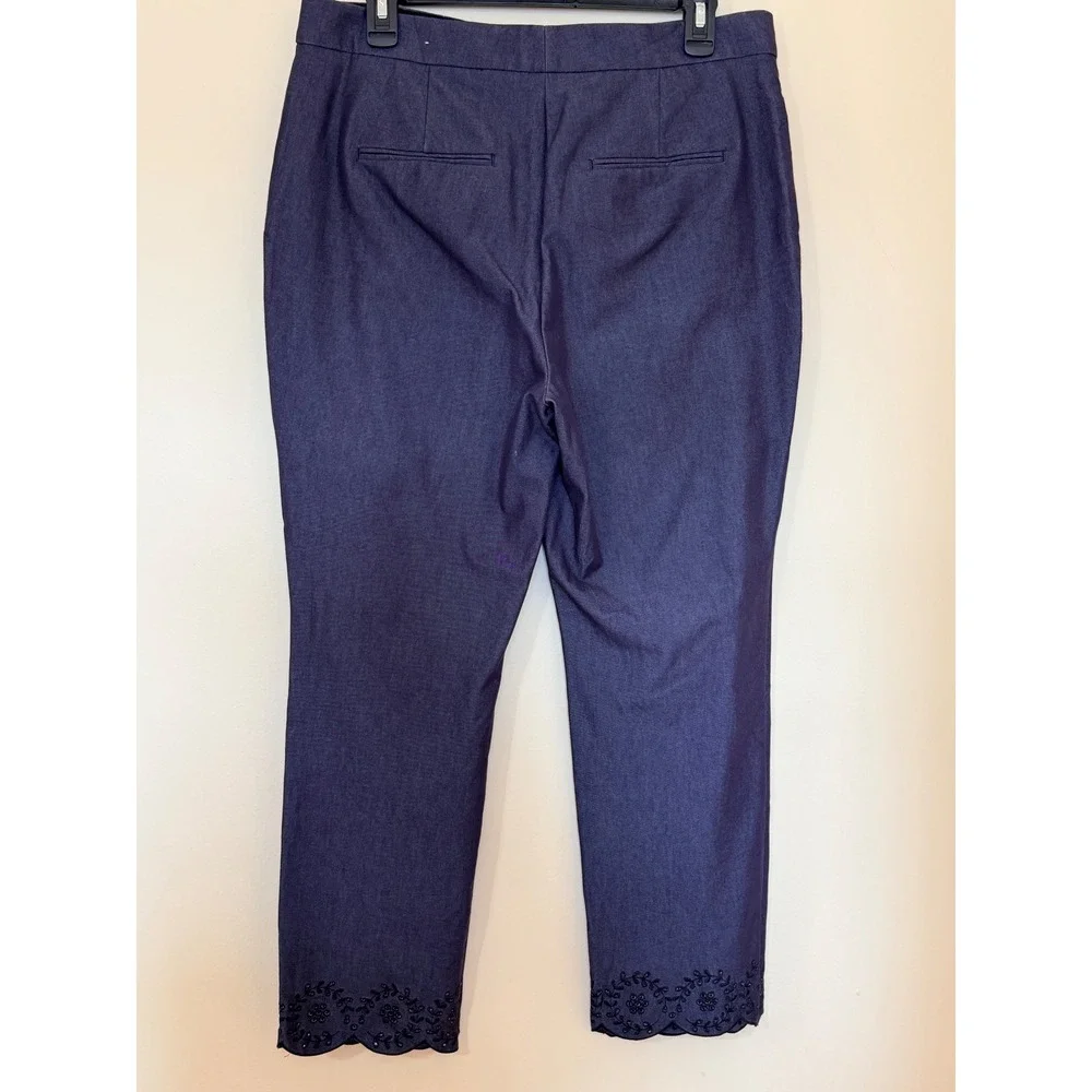 Ann Taylor Navy Blue Scalloped Embroidered Hem Ankle Pants Womens 10 Trousers